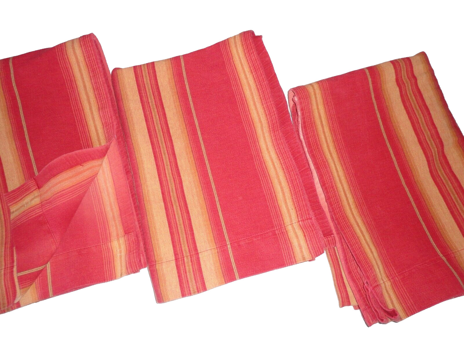 POTTERY BARN HARRISON RED GOLD RUST STRIPE (3) DRAPERY CURTAIN PANELS 53X78, 80