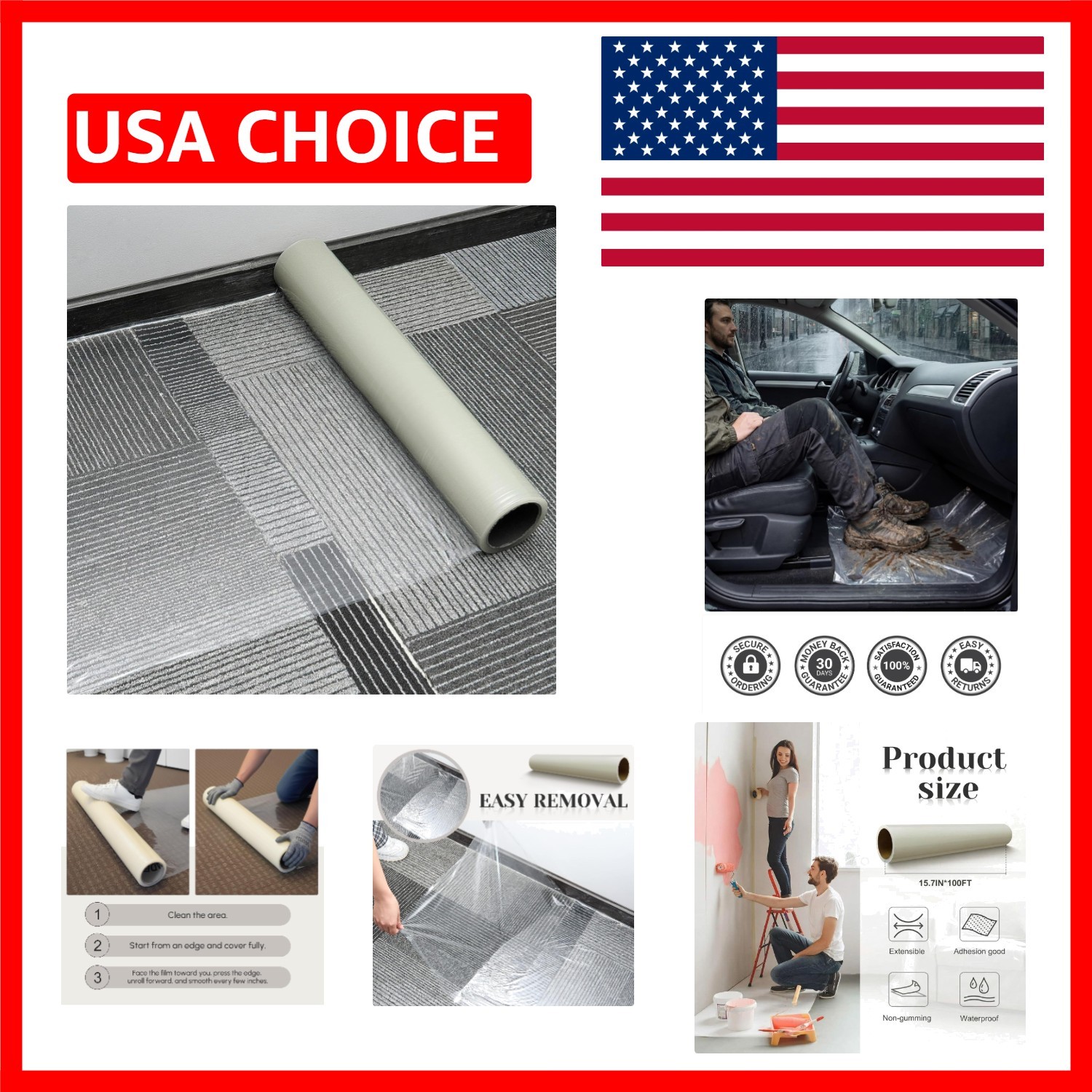 Self-Adhesive Carpet Protection Film – 15.7 Inch X 100 ft for High Traffic Areas