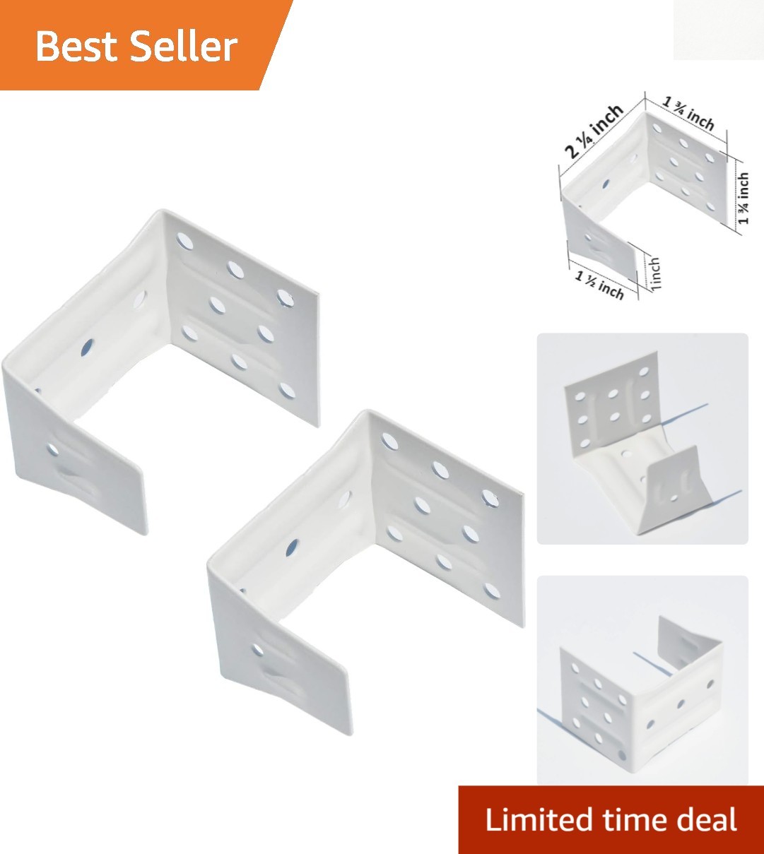 White Alloy Steel Center Support Brackets for 2″ Headrail Blinds – 2 Count