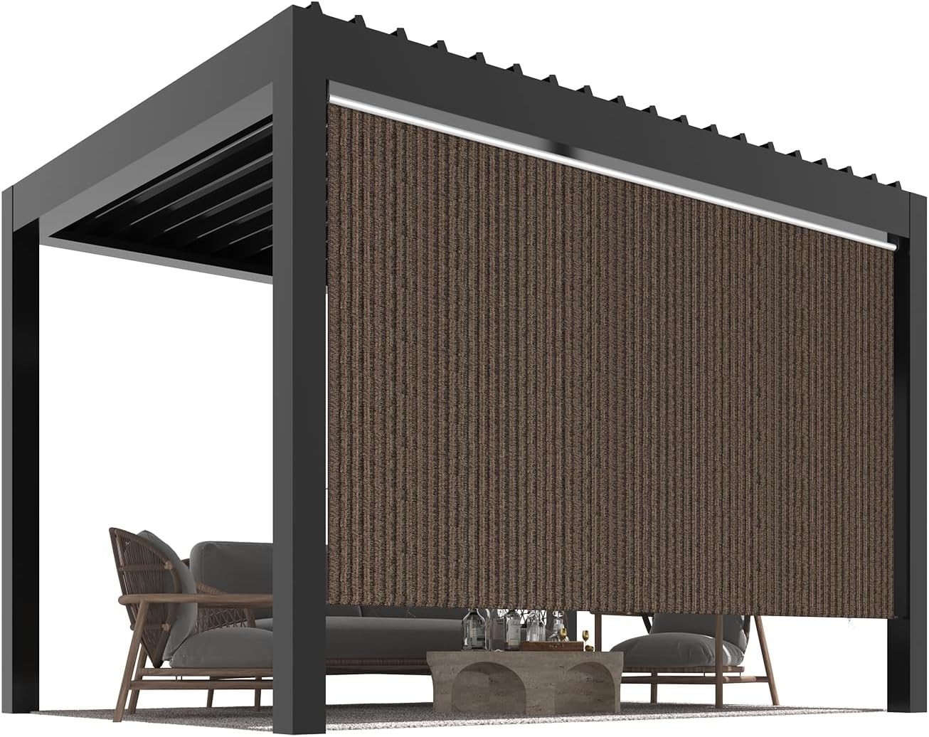 Outdoor Roller Shade 99% UV Protection HDPE Fabric Cordless Privacy Screen Patio
