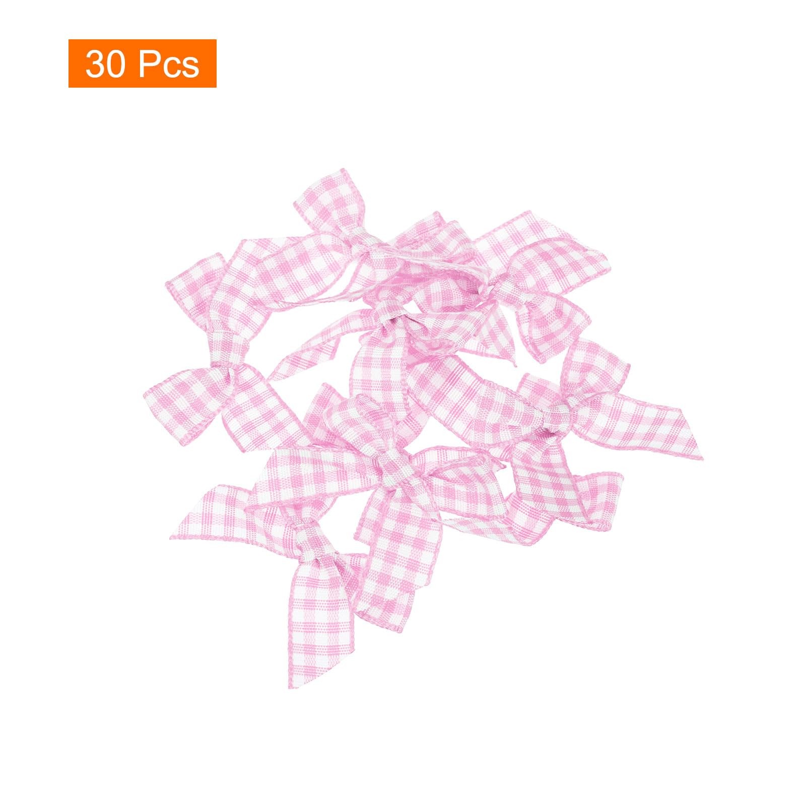 Mini Gingham Ribbon Bows Checkered Fabric Satin Craft Pink White 1.5″ 30 PCS