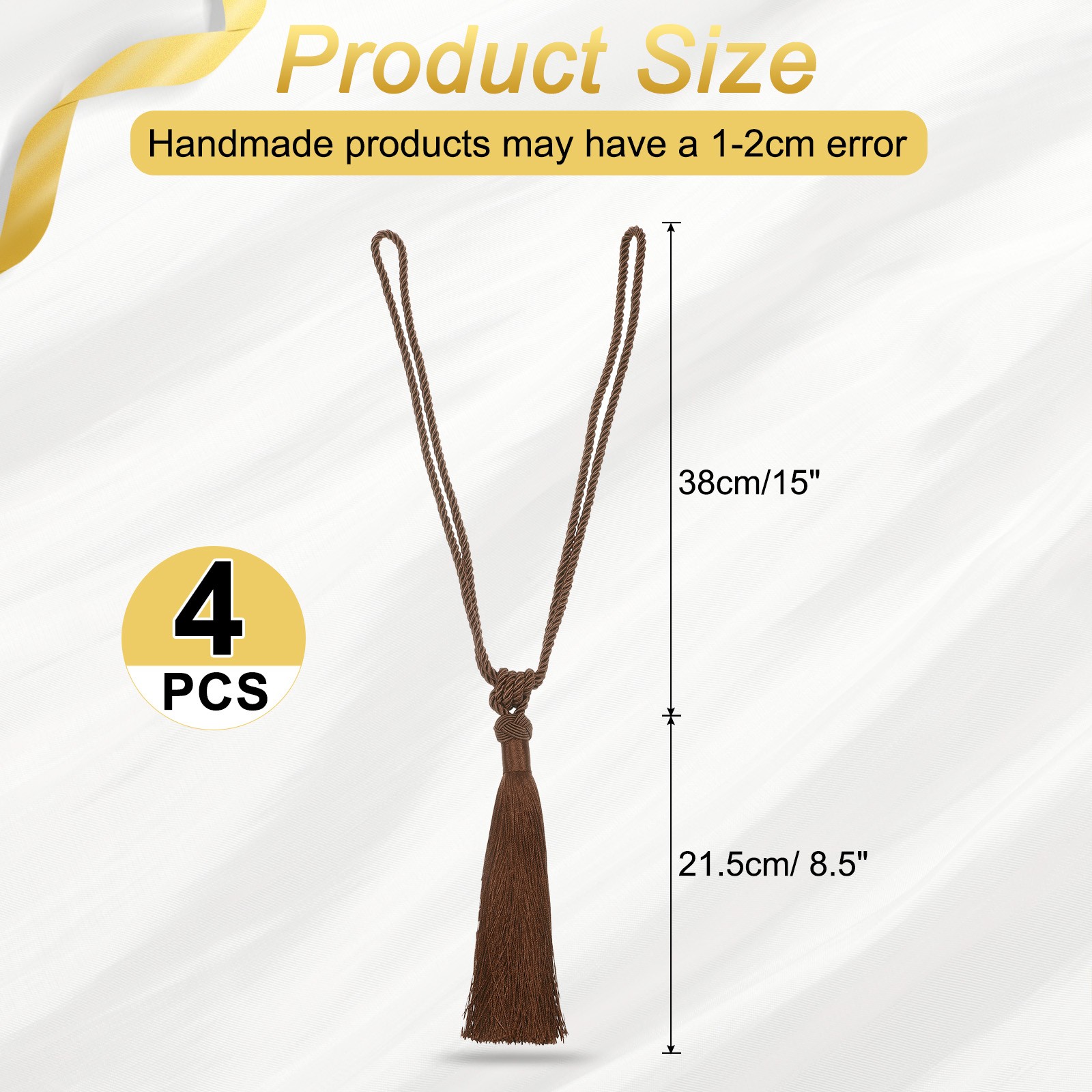 4 Pack Handmade Elegant Curtain Tiebacks with Tassel, Dark Brown