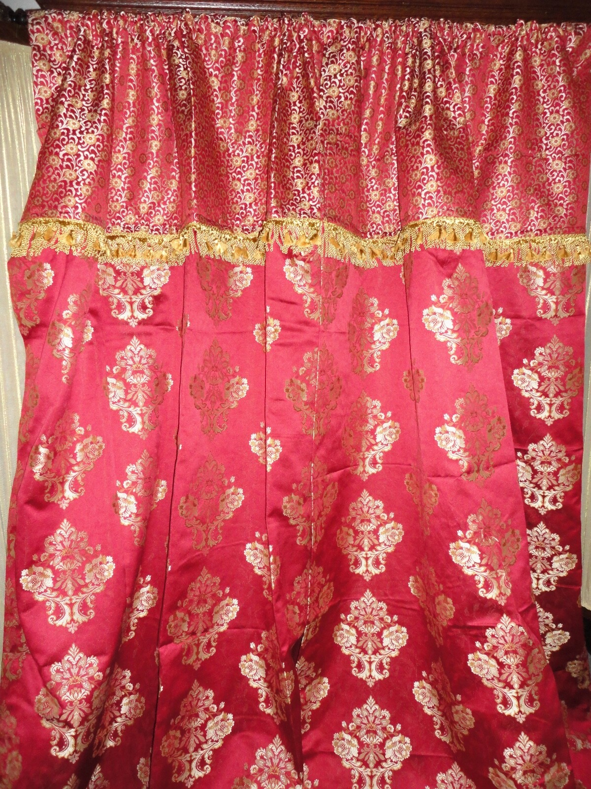 CUSTOM WATERFORD CHARLEMONT RUBY RED GOLD FLORAL (2P) CURTAINS PANELS 49X95