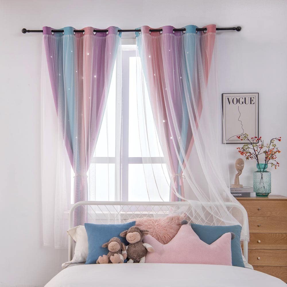Fanli Ombre Rainbow Blackout Curtains For Kid Girls Bedroom Living Room Darking