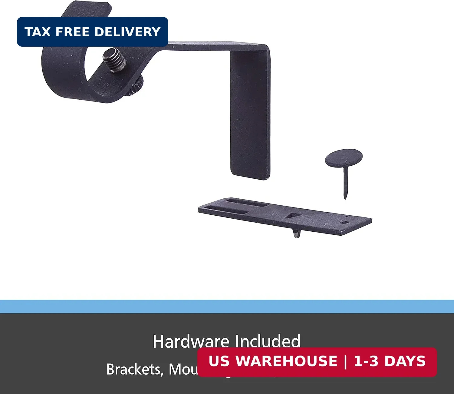 Kenney Fast Fit 5/8″ No Measure Curtain Rod Brackets, Matte Black