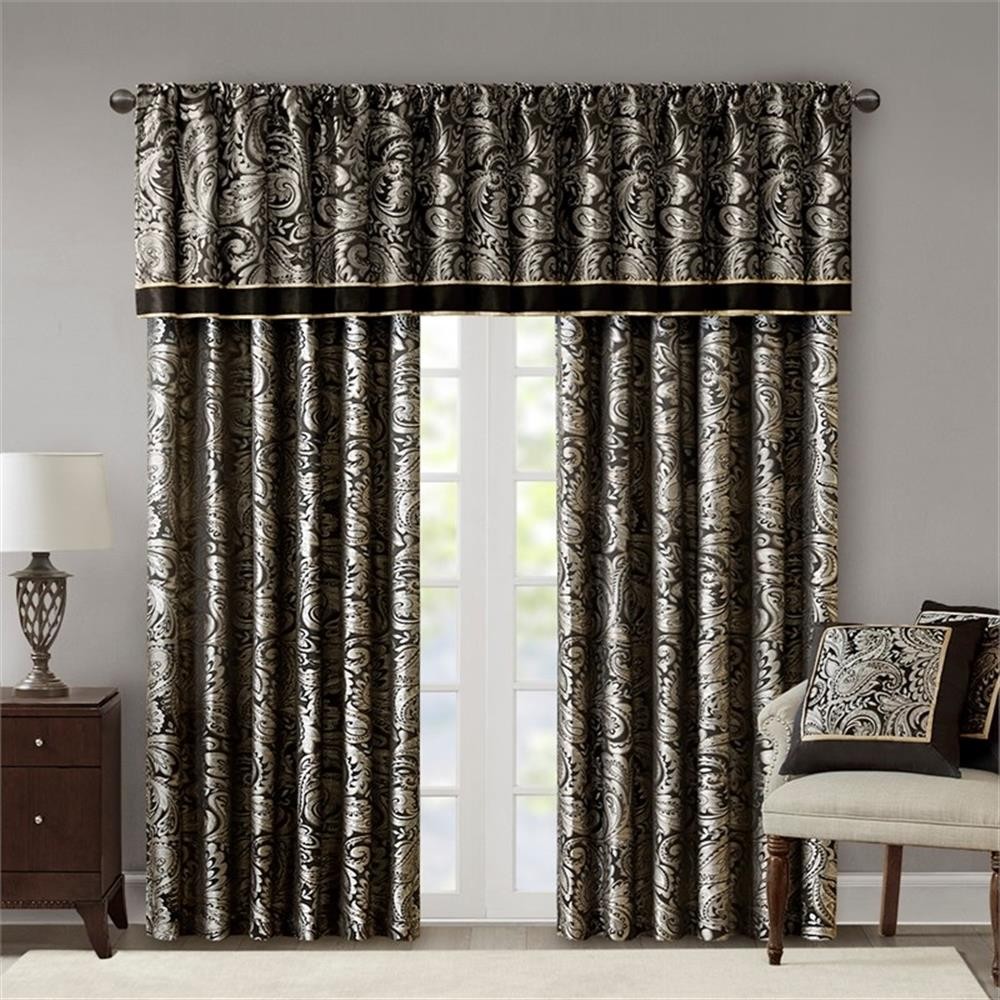 Pemberly Row Modern / Contemporary Jacquard Window Valance in Black