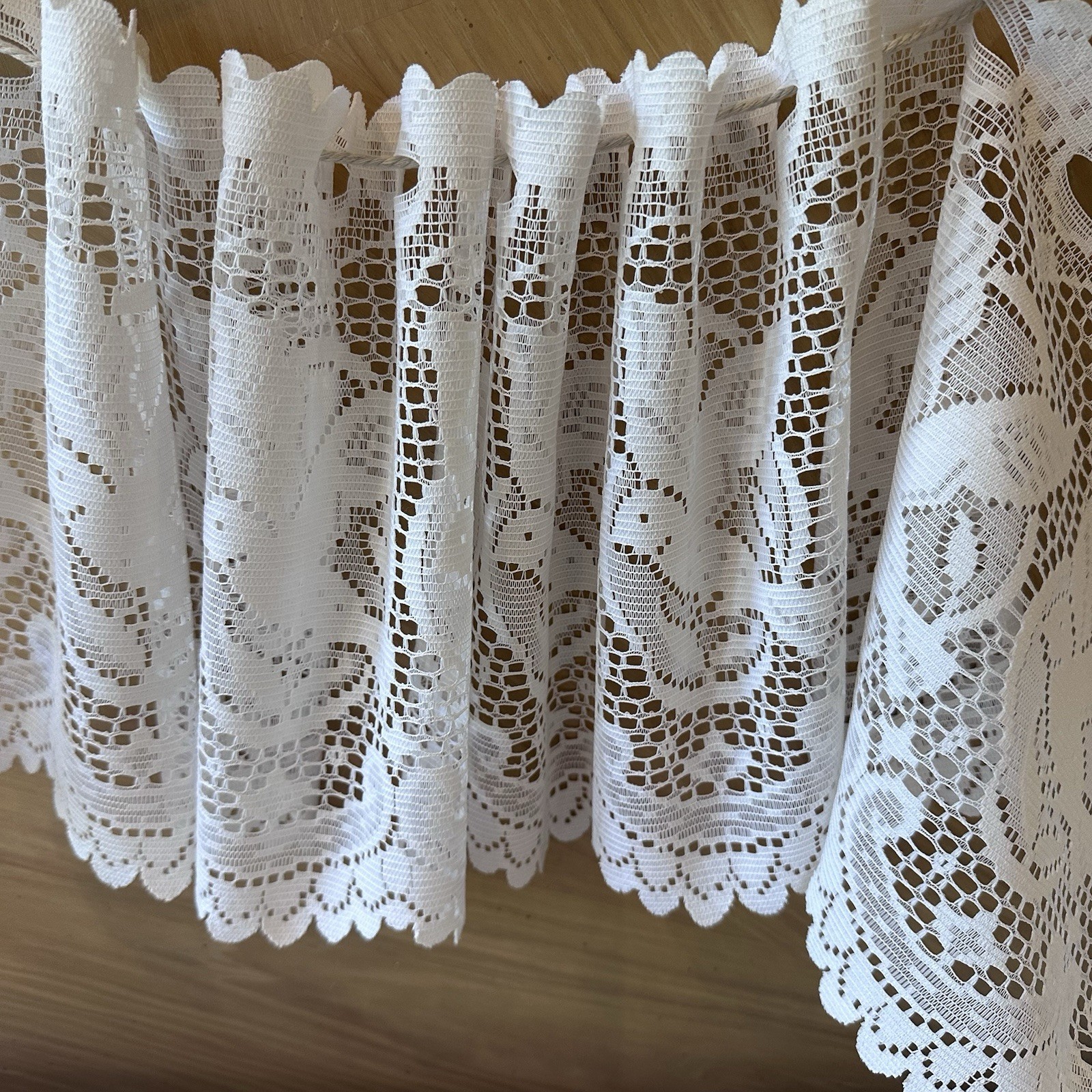 Beautiful White Doves Repeat elegant white lace valance material 11” x 20 feet