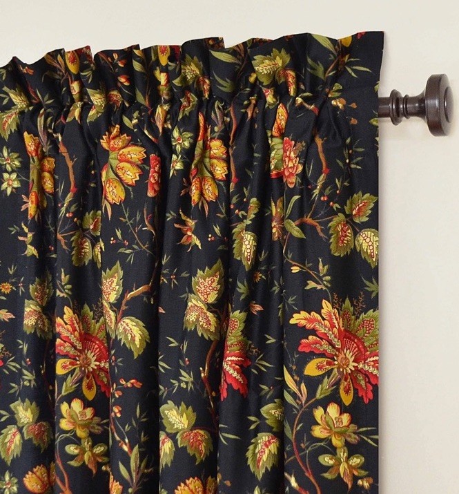 Waverly Felicite Noir Black Floral Window Panel or Material 100% Cotton 50″x84″