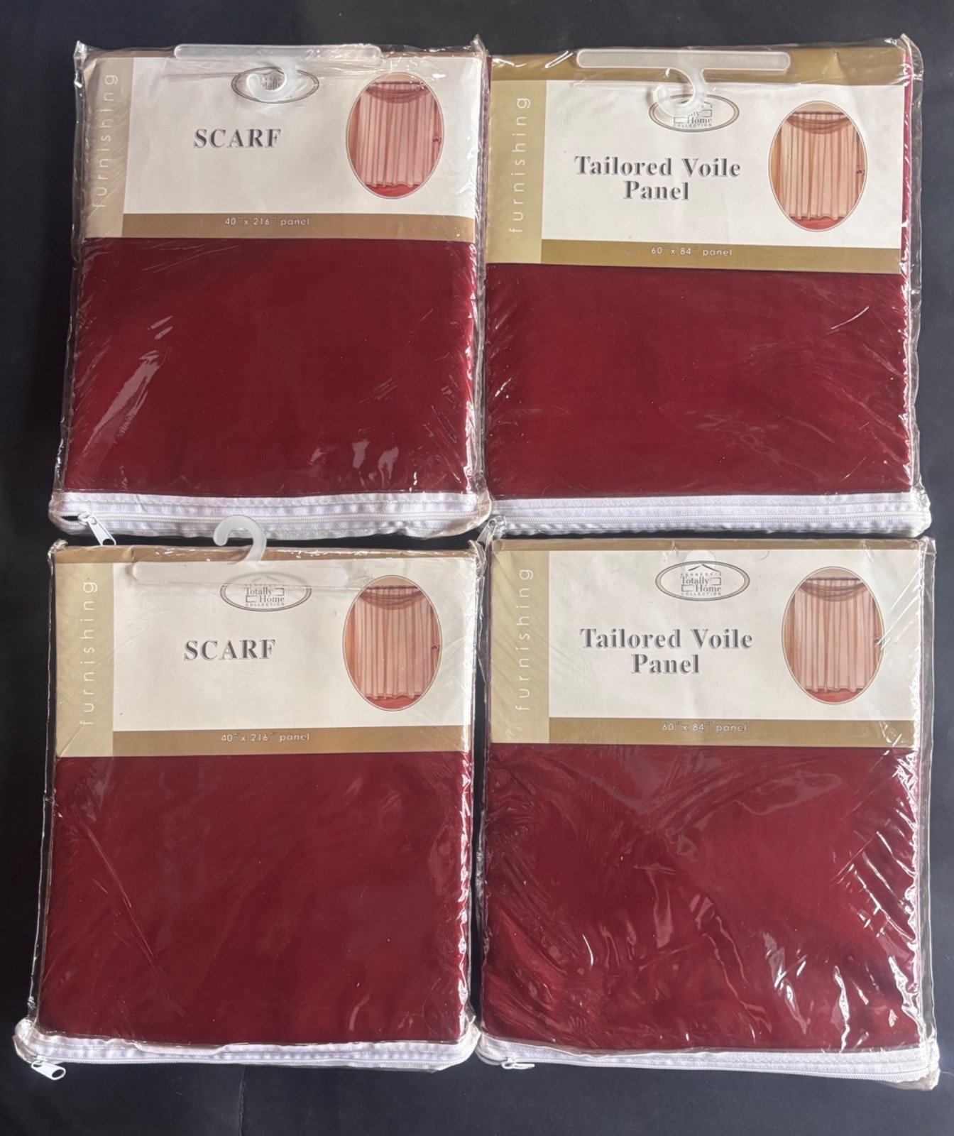 Kennedys Totally Home Burgundy Sheer Scarf 40″x216″ Voile Panels 60″x84″ 2 sets