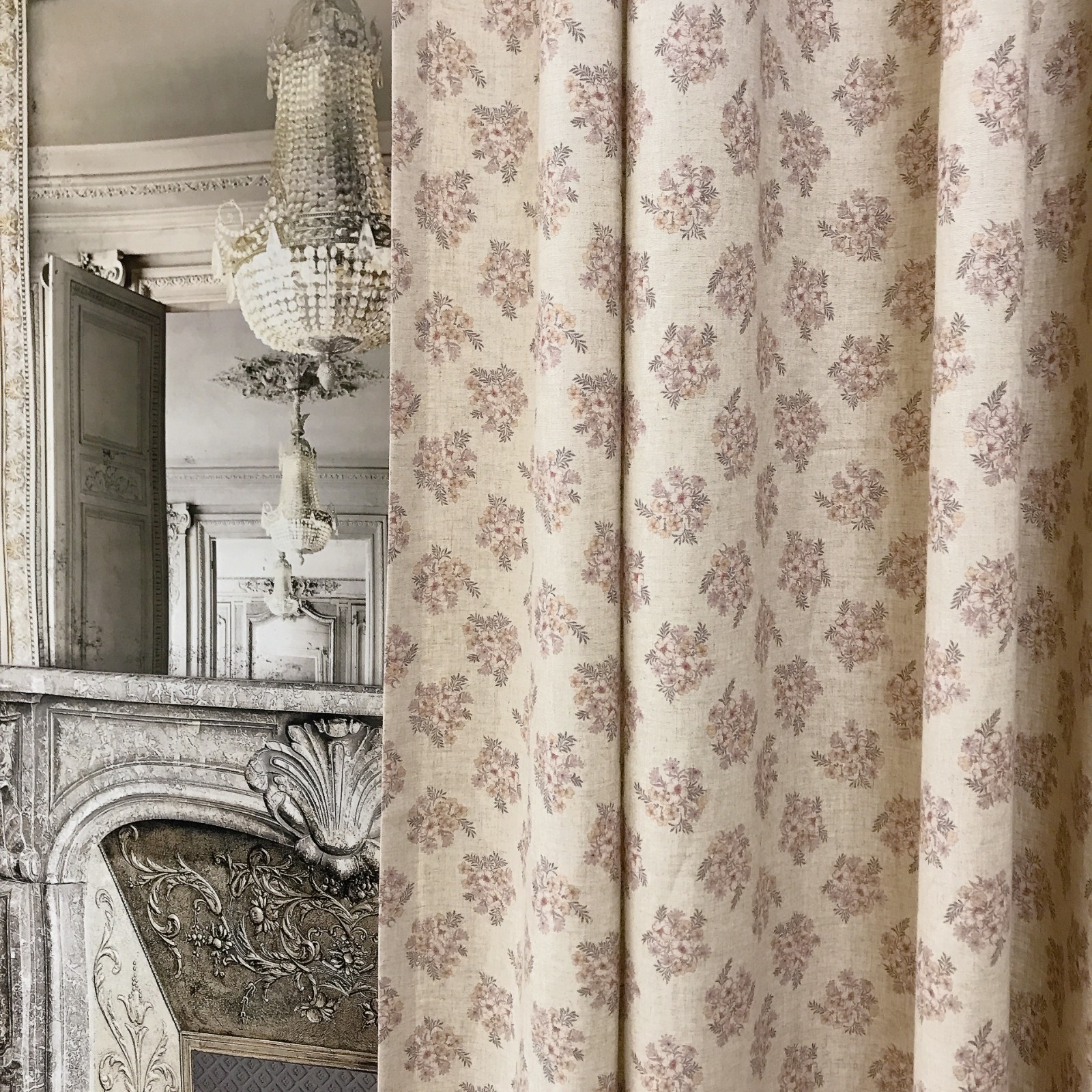 Custom Linen Blend Floral Curtains Beige Handmade Window Drapery Panels for Home