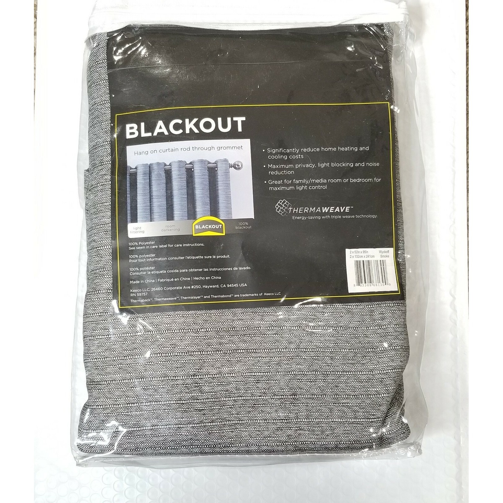Eclipse Blackout Two Grommet Panels Gray Texture Fabric Energy Saver Light Block