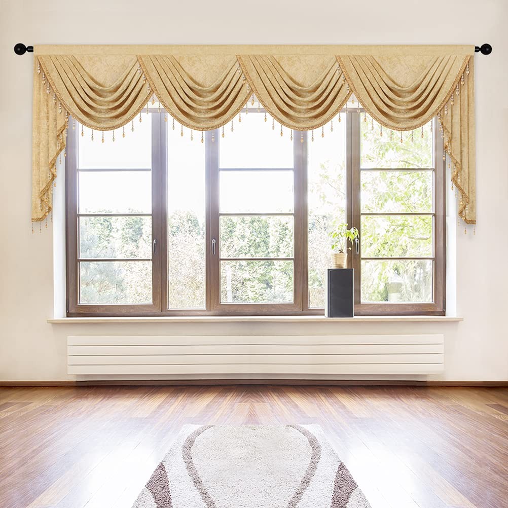 Elkca Thick Chenille Window Curtains Valance For Living Room Luxury Gold