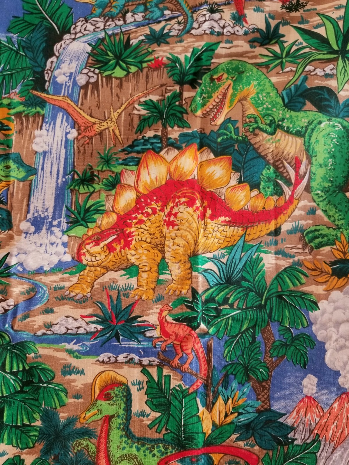 Dinosaur Print Single Childrens Curtain Or Wall Hanging Bright Colors Many Dinos