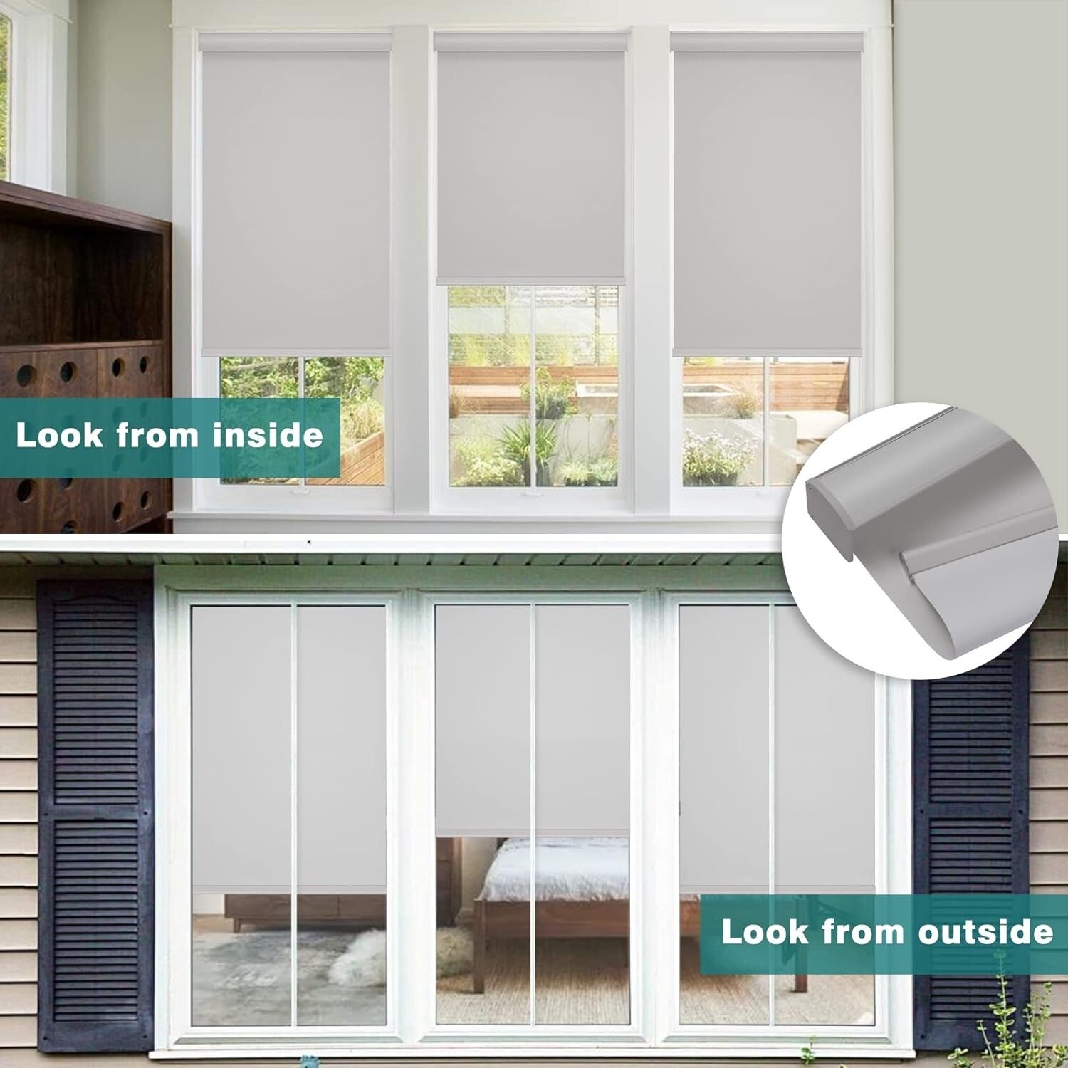 Changshade Cordless Blackout Roller Shade with Valance 38″×72″ Grey