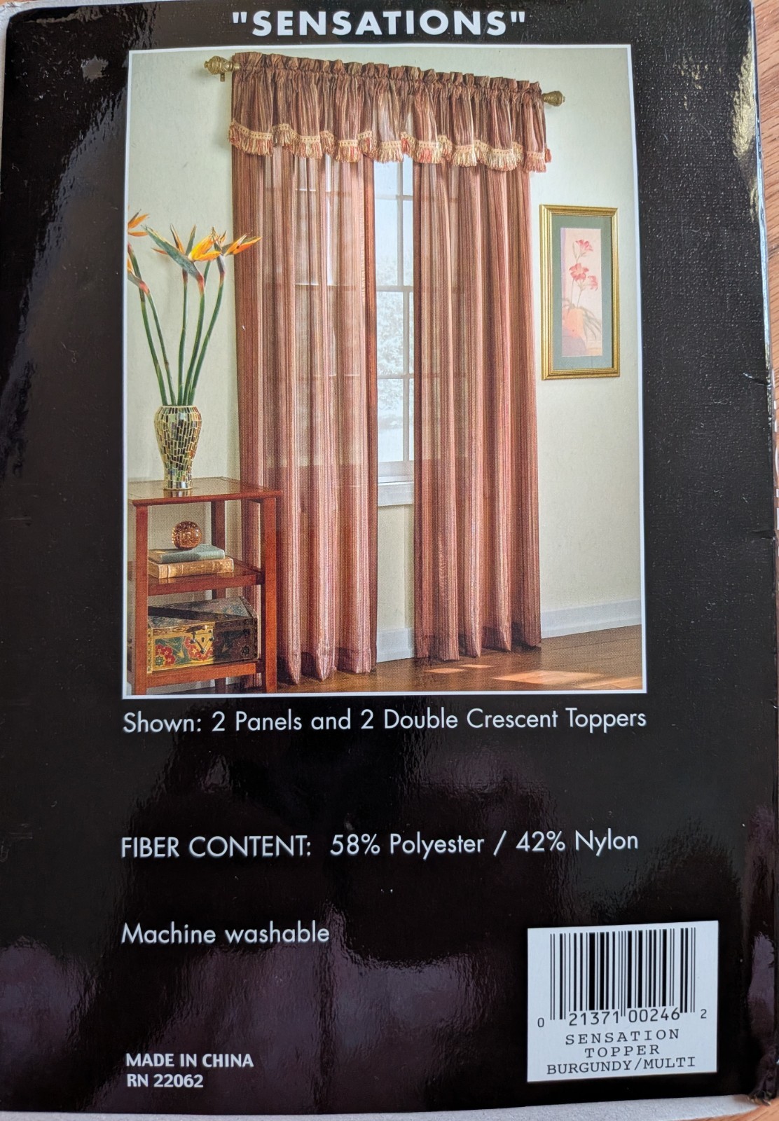 United Sensations Sheer Stripe Curtain Panel 63in + 50×15 Topper Fringe