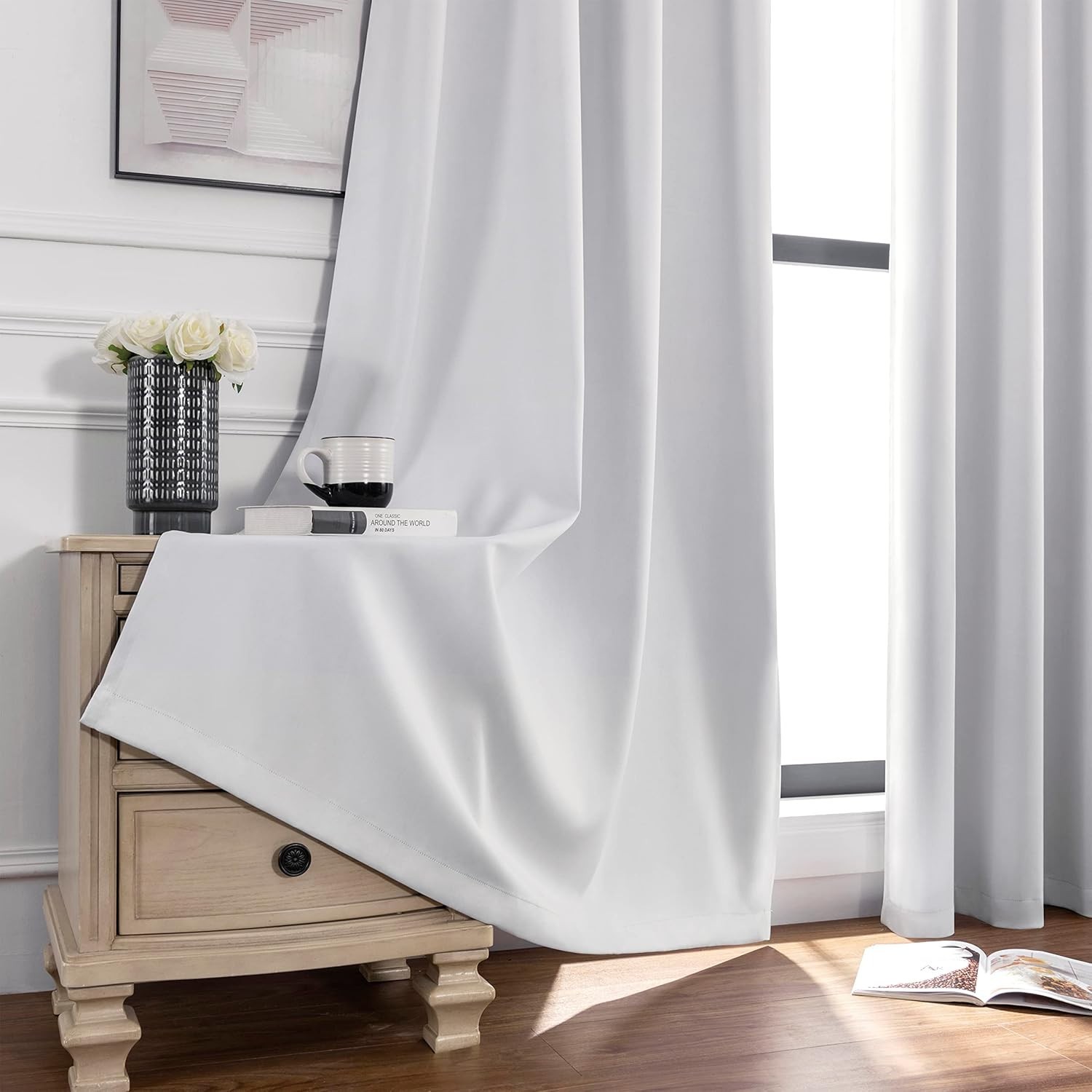 Blackout Curtains 96″ – Thermal Triple-Weave Grommet Panels, White 2-Pack