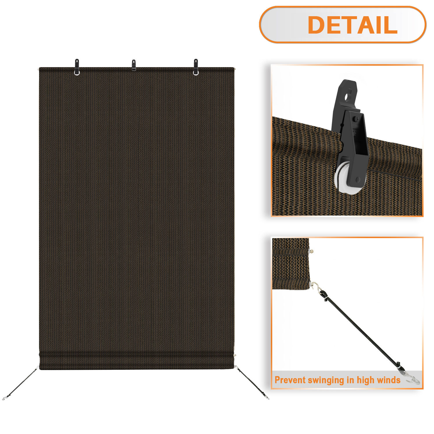 Outdoor Roll Up Shade Roller Blind UV Block for Patio Porch Pergola Office Brown