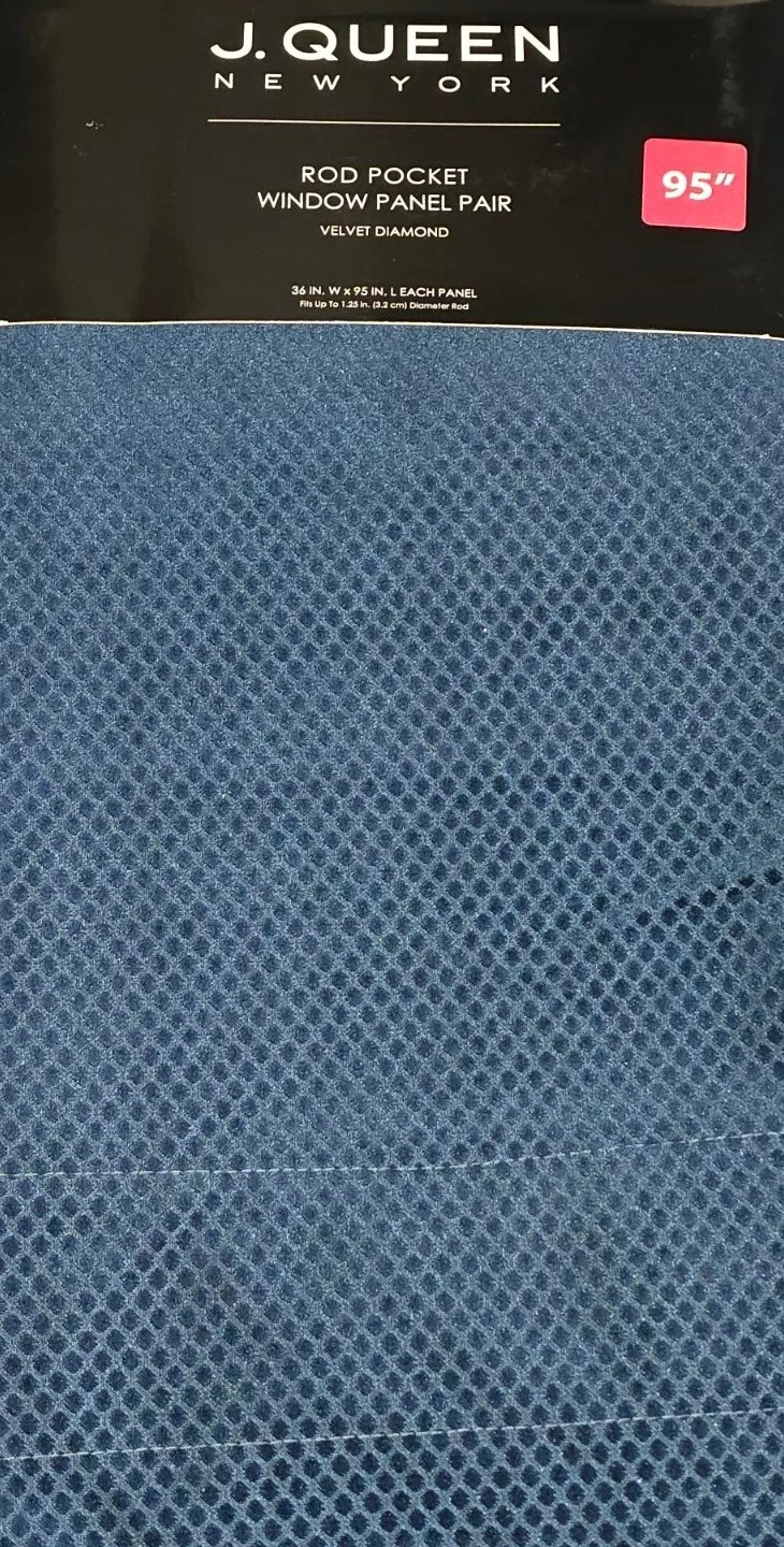 J. Queen New York Rod Pocket Dark Teal Curtain Panel Set Velvet Diamond 36×95″