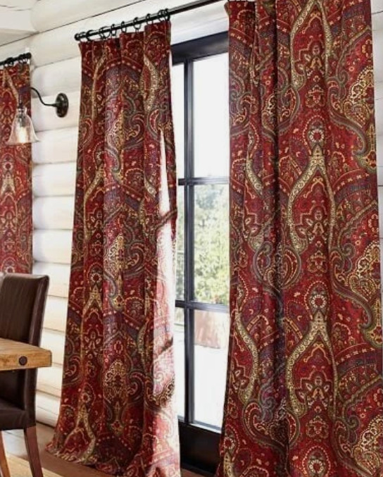 Pottery Barn Mira Paisley 2 Curtain Panels 50″ x 84″ Red Window Treatment Pair