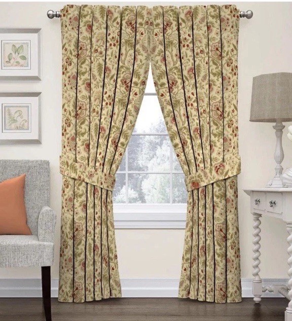 2 Waverly Imperial Dress Window Panels Tie Back Antique Floral Curtains 42”x84”