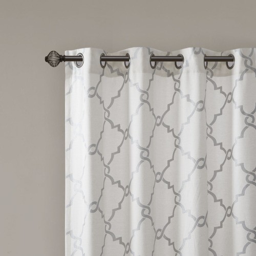 AS Fretwork Print Grommet Top Window Curtain Panel(Only 1 Pc Panel)Ivory+Grey
