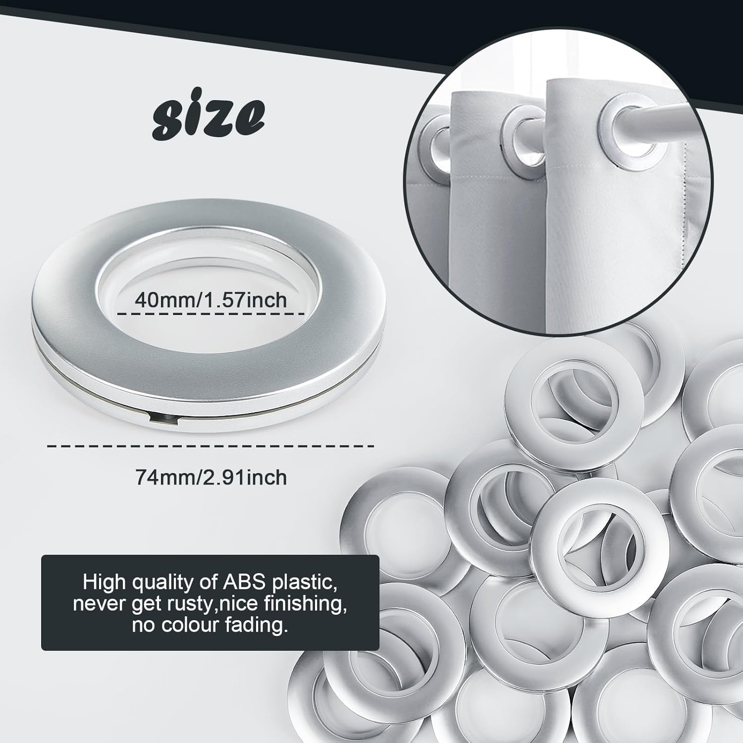 16PCS Curtain Grommets – Round Plastic Eyelet Rings, Inner Diameter 1-9/16 in…