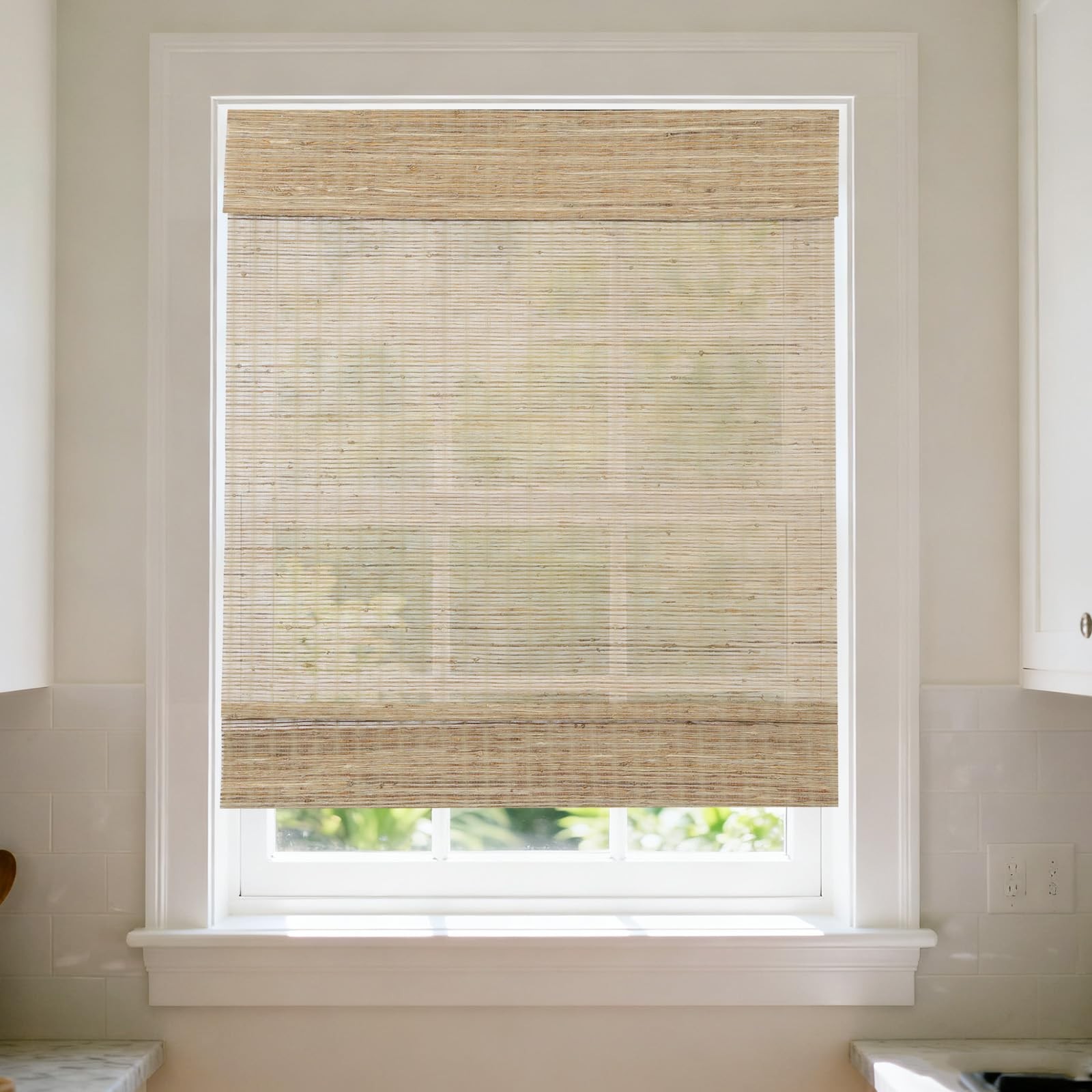 Cordless Bamboo Window Blinds, Hemp Grass Sheer Light Filtering Roman Shades,…