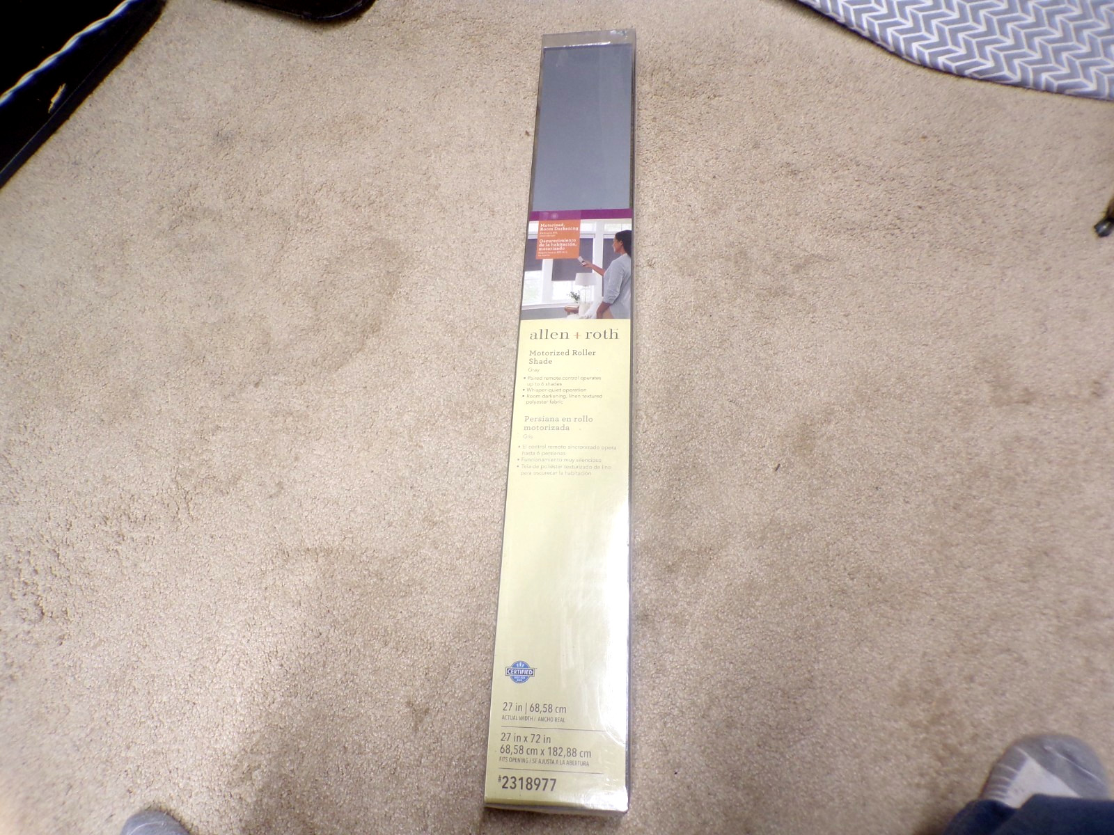 Allen + Roth Motorized Roller Shade Grey 27×72″ 2318977 NEW w/Remote Control