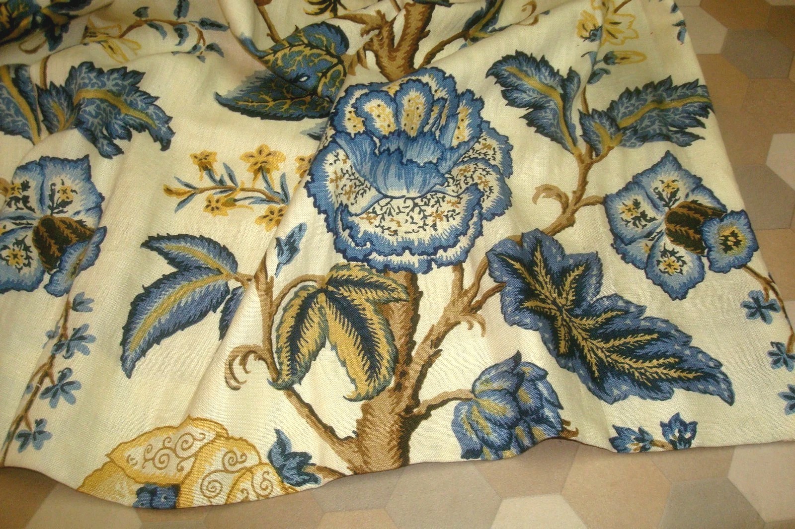 Custom Remade SCHUMACHER Drapes LINEN 2 pc Tree of Life Lined Pleated 103″ lg