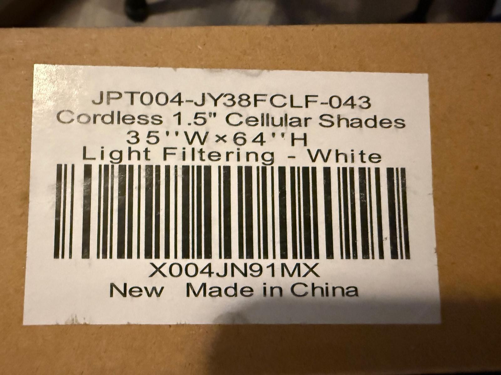 Cordless 1.5″ Cellular Shade 35″ W x 64 H light Filtering White