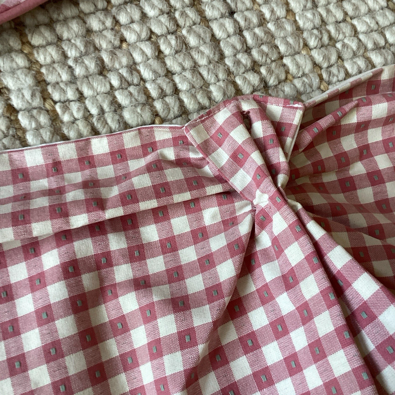 4 Custom Made Pink Gingham Window Valance Swag Lined Piping 14×54″ and 11×69″