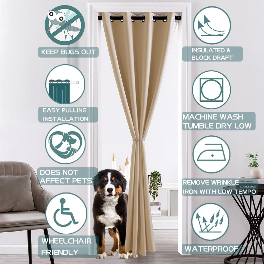 Sliding Closet Door Curtains 80 Inch Length,Single Curtain Panel,Waterproof Insu