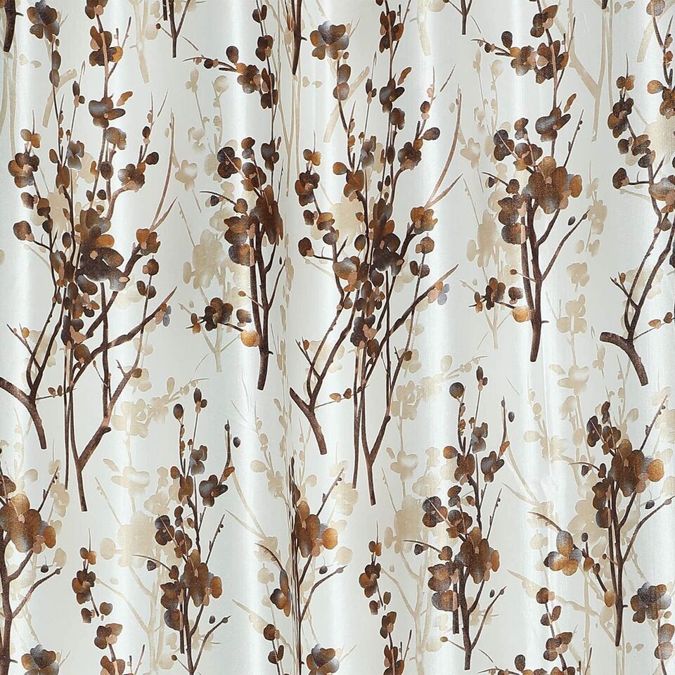 2 Piece Floral Print Ringtop Grommet Door Window Curtains Set 5 7 9 Feet-Brown