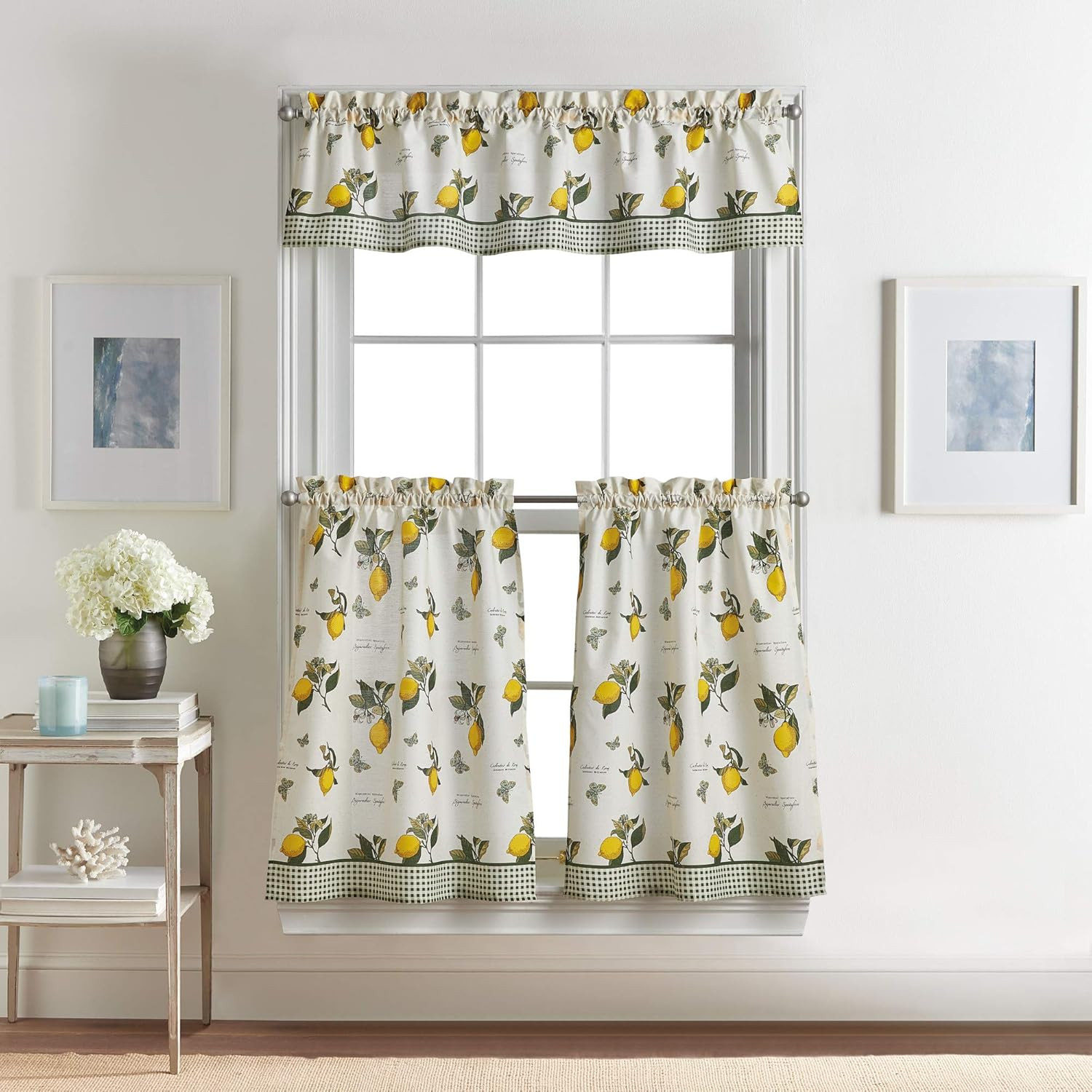 Lemon Kitchen Curtains Tier and Valance Set 3-Piece Small Window Curtain Country