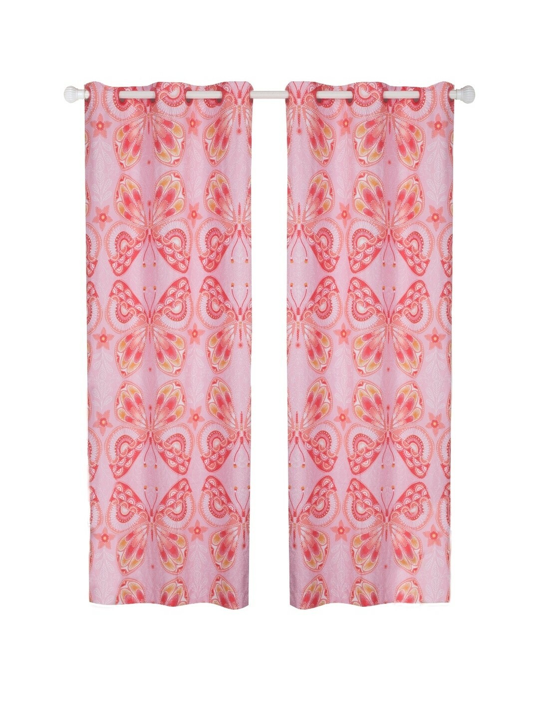 42″x63″ Coral Boho Butterfly Curtain Panel. Grommet Foamback, Mainstays Kids