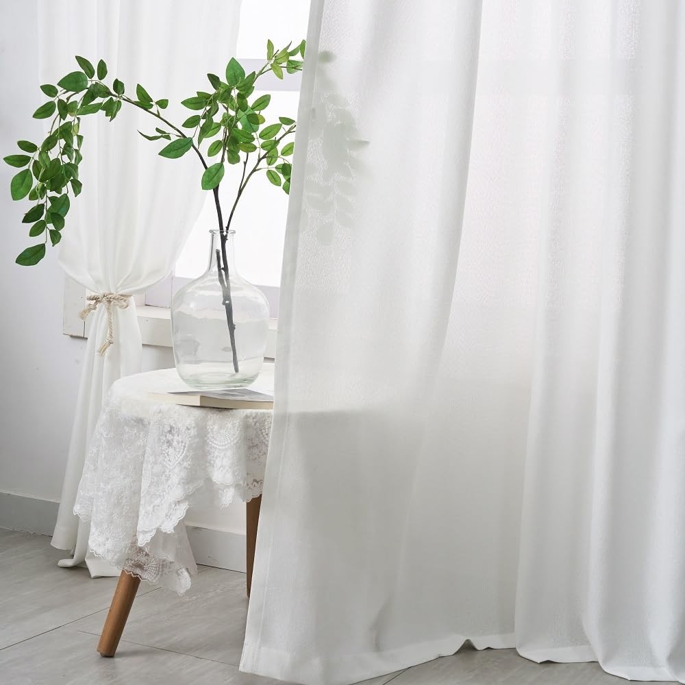 Ftinala Off White Thick Linen Semi Sheer Curtains 108 Inches Long 50 Inches