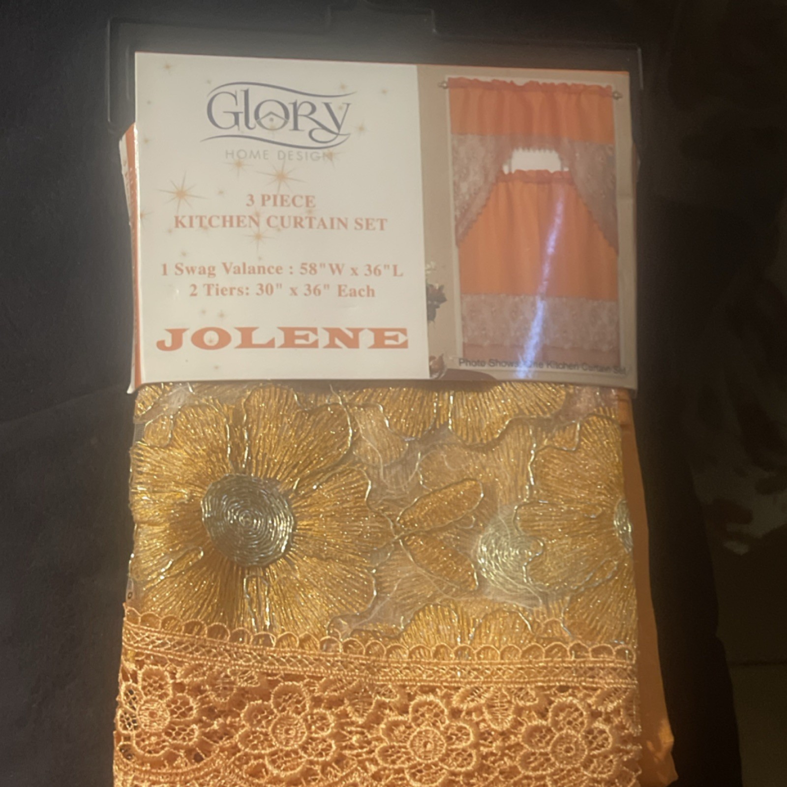 Glory Home Design Jolene 3pc Kitchen Curtain Set Orange 58×36 Rod Pocket