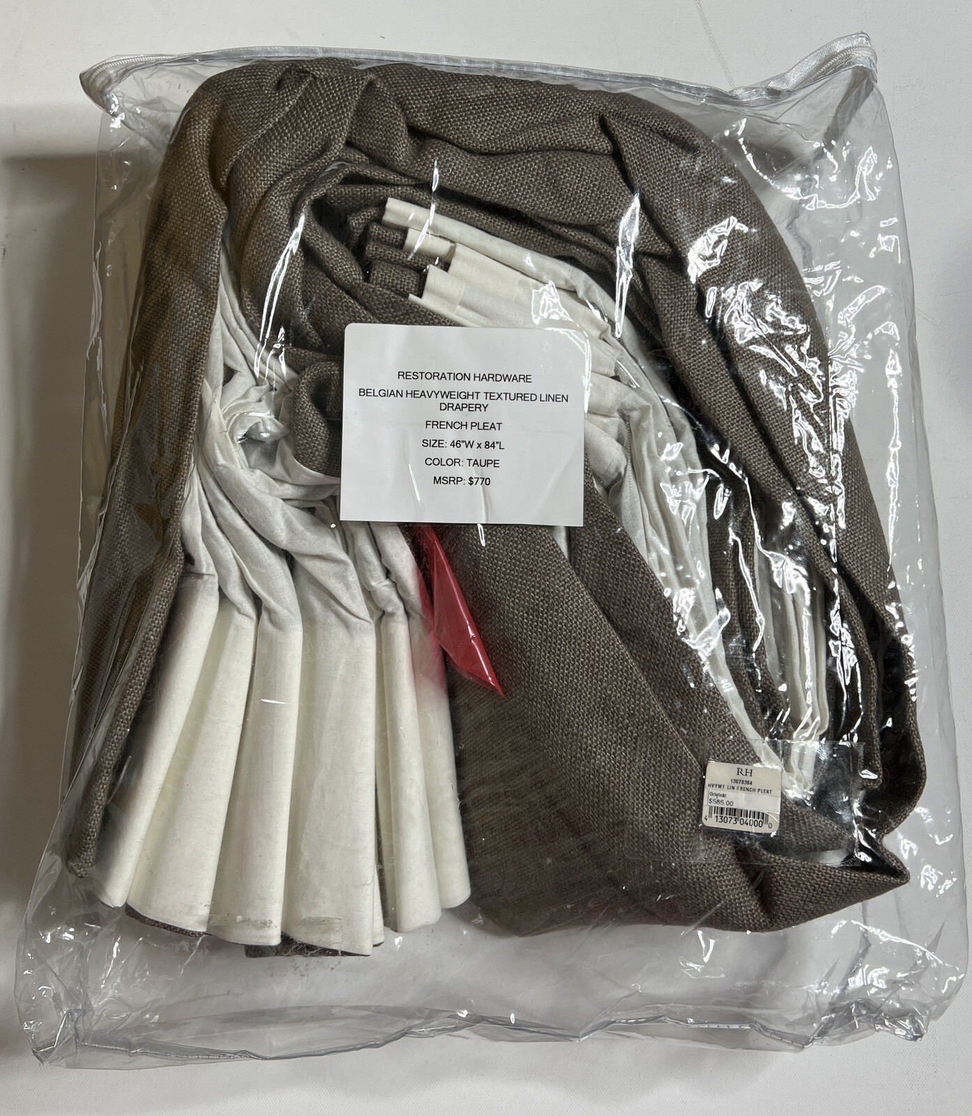 Restoration Hardware Belgian Heavyweight Textured Linen Drapery FP 46 x 84 Taupe