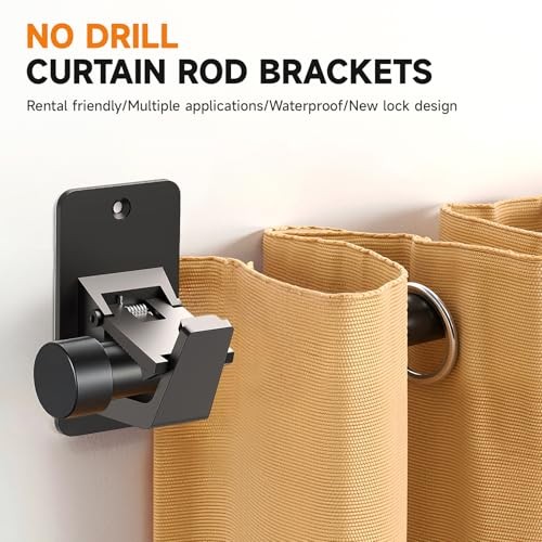 Universal Curtain Rod Holders, No Drill Curtain Rod Brackets, Self 4 Black
