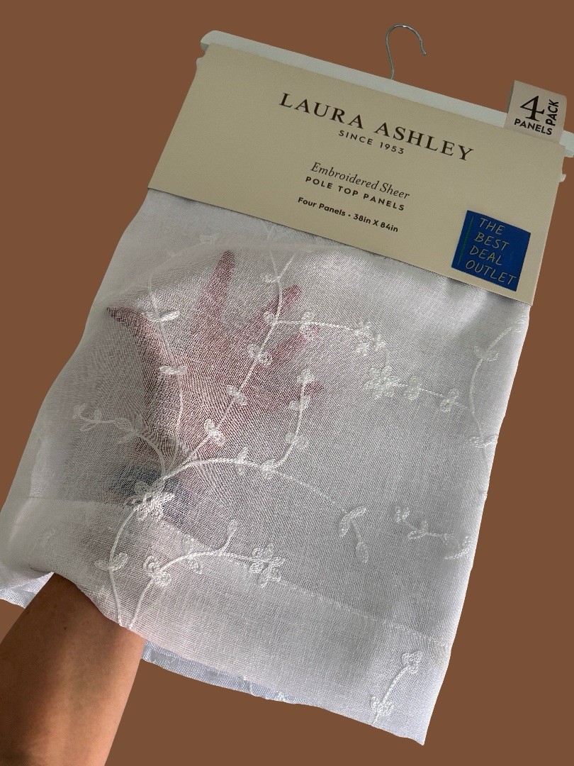 Laura Ashley Window Curtains 4 FOUR Panels 38 x 84 White White Embroidered Sheer
