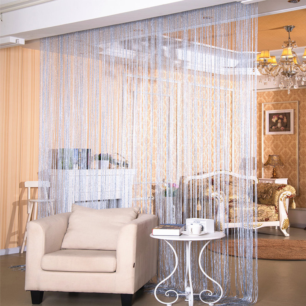 String Door Curtain Bead Silver Ribbon Doorway Room Dividers Window Panel Tassel