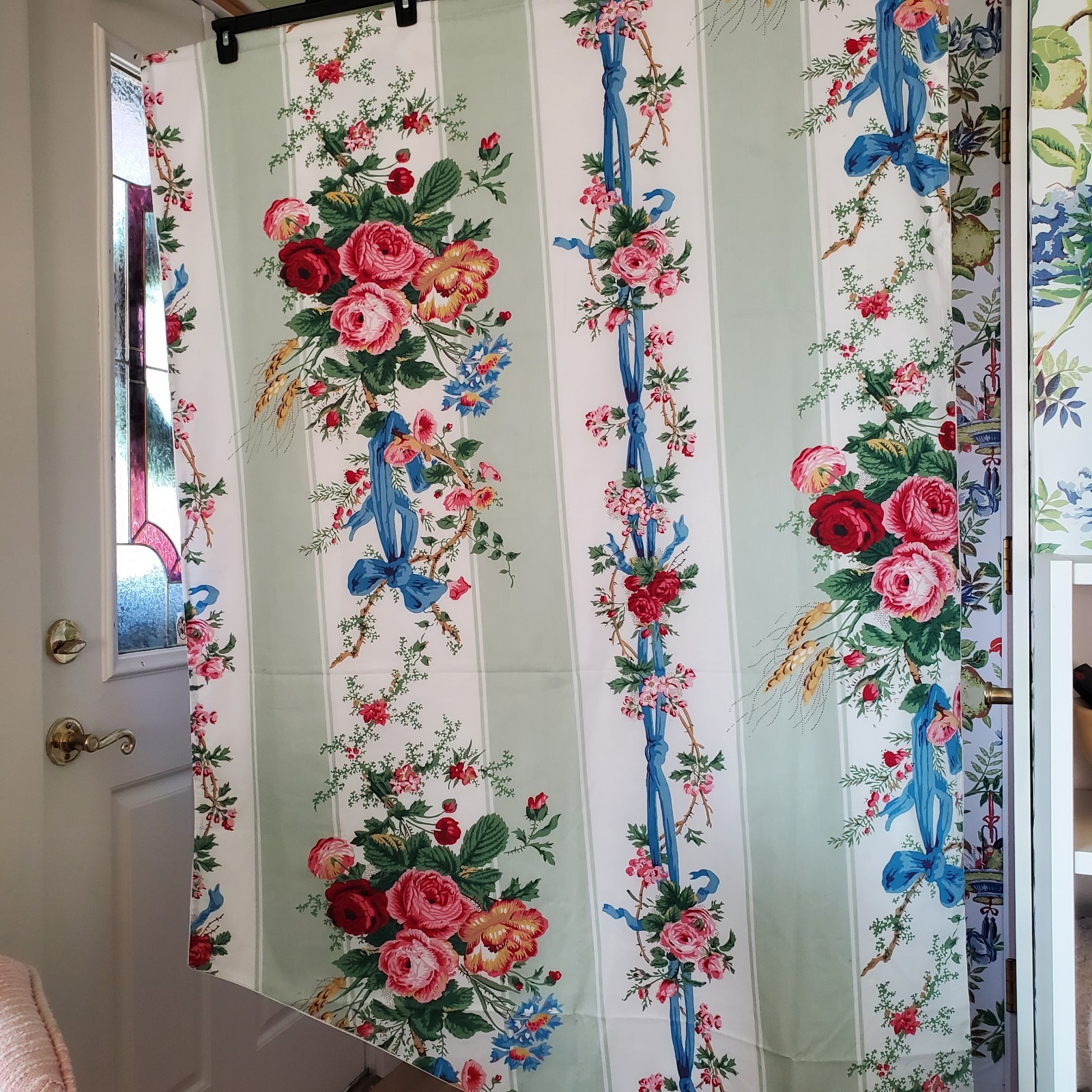 Vintage Croscill Home Linen Drapery Roses & Bows Pattern