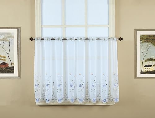 , Samantha Embroidered Sheer Tier 59″W x 36″L (Pack of 1) White/Green Multi