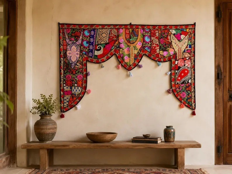 2 Meter Large Black Toran Boho Wall Tapestry Indian Entrance Decor Door Hanging