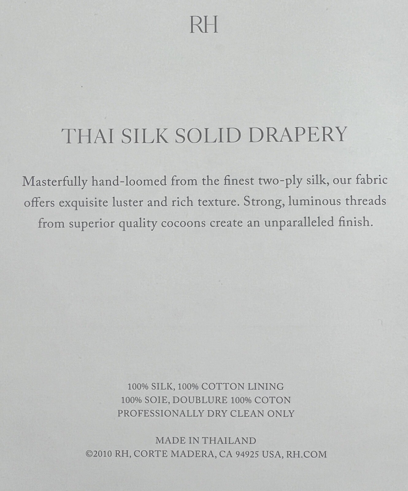 Restoration Hardware Thai Silk Solid Drapery RP 100″W x 84″L Carbon NEW $765