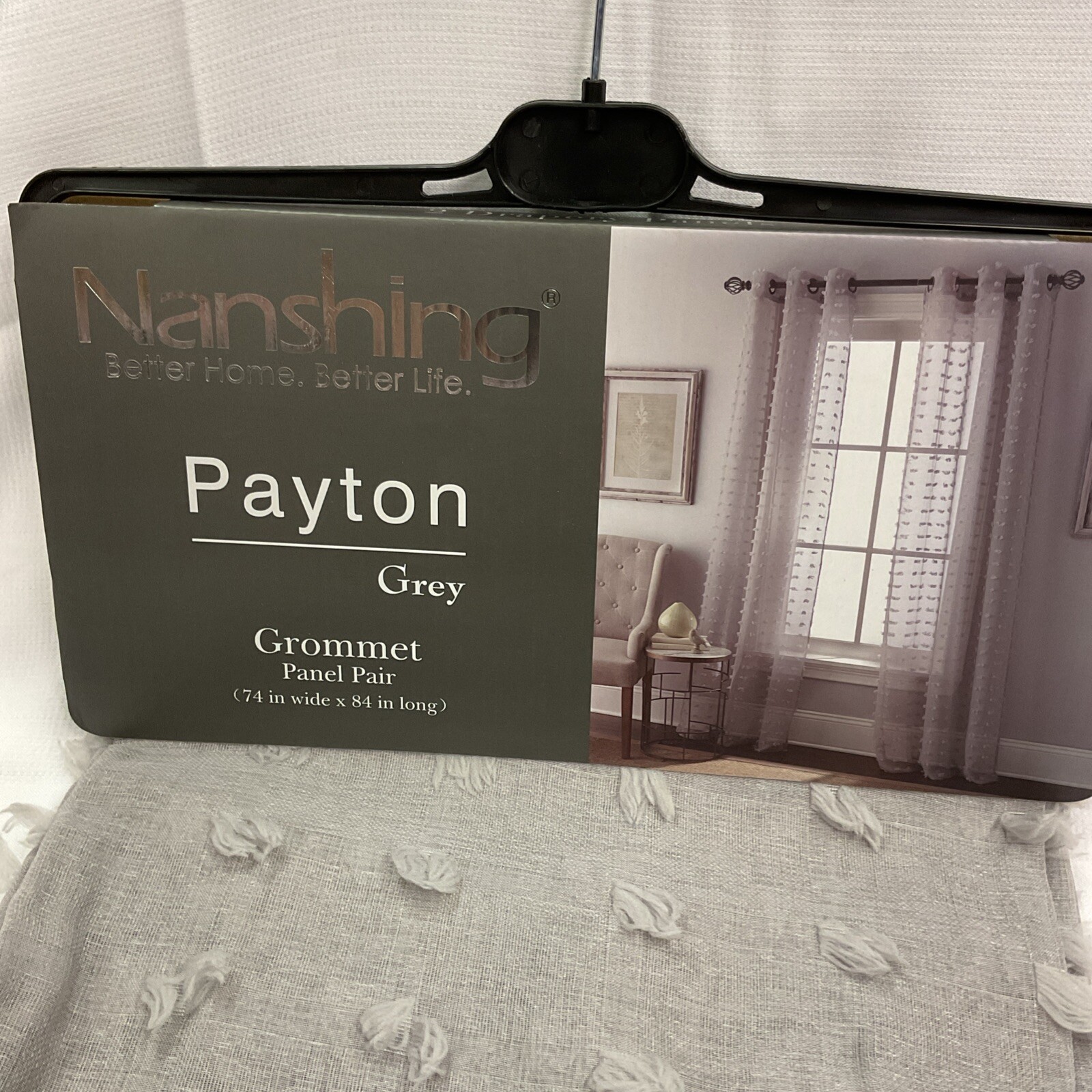 Nanshing Payton Gray Grommet Eyelash Weave Semi-Sheer Panel Pair 74 in x 84 in