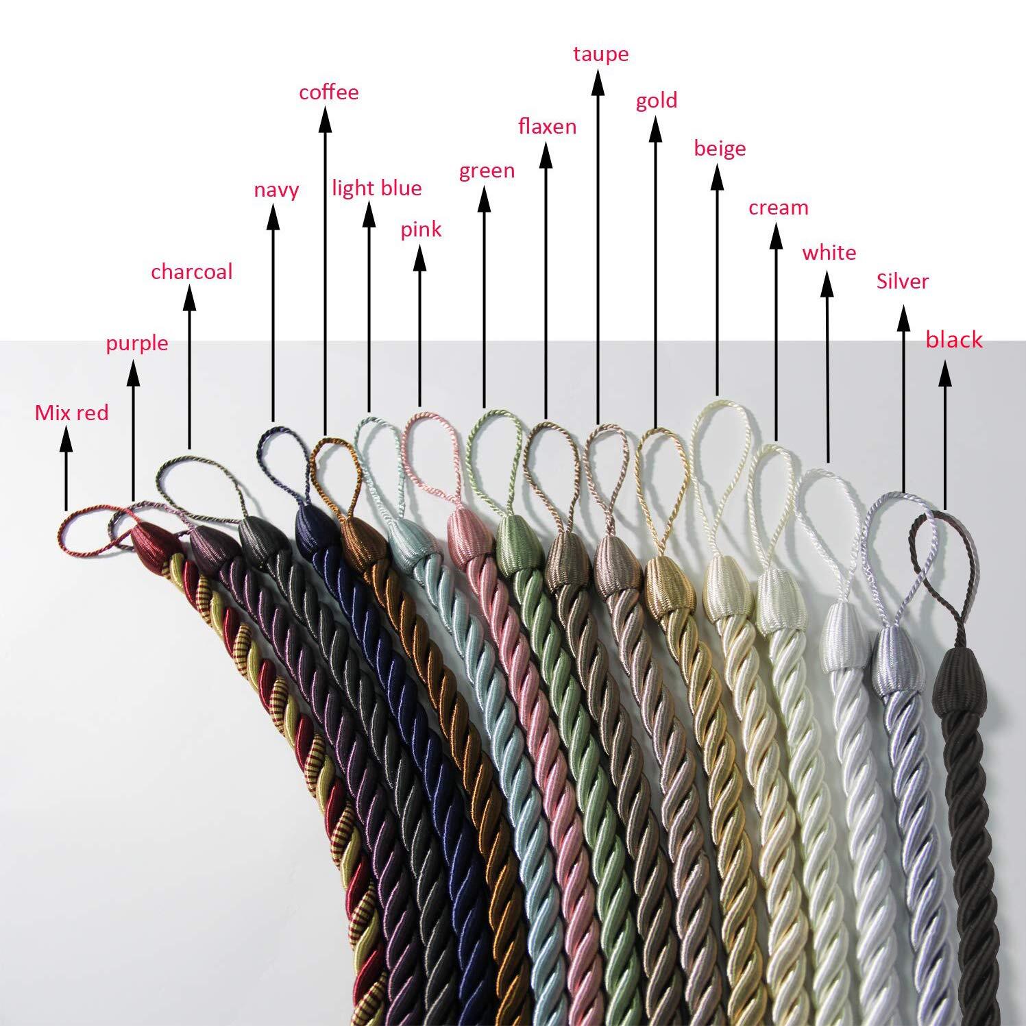 Curtain Tiebacks Ropes Tie-Backs, Handmade Curtain Holdbacks (Black, 2pack)