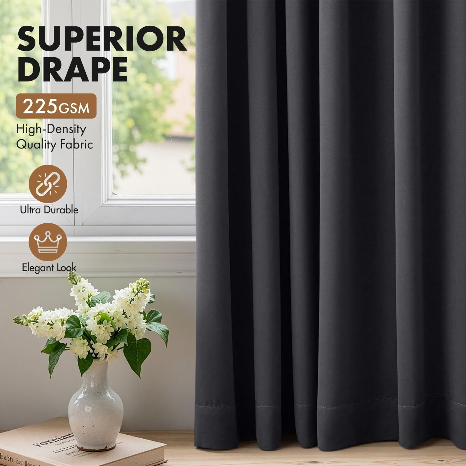 MIULEE Grey Blackout Curtains for Bedroom Living Room 63 Inches Long 2 Panels, T