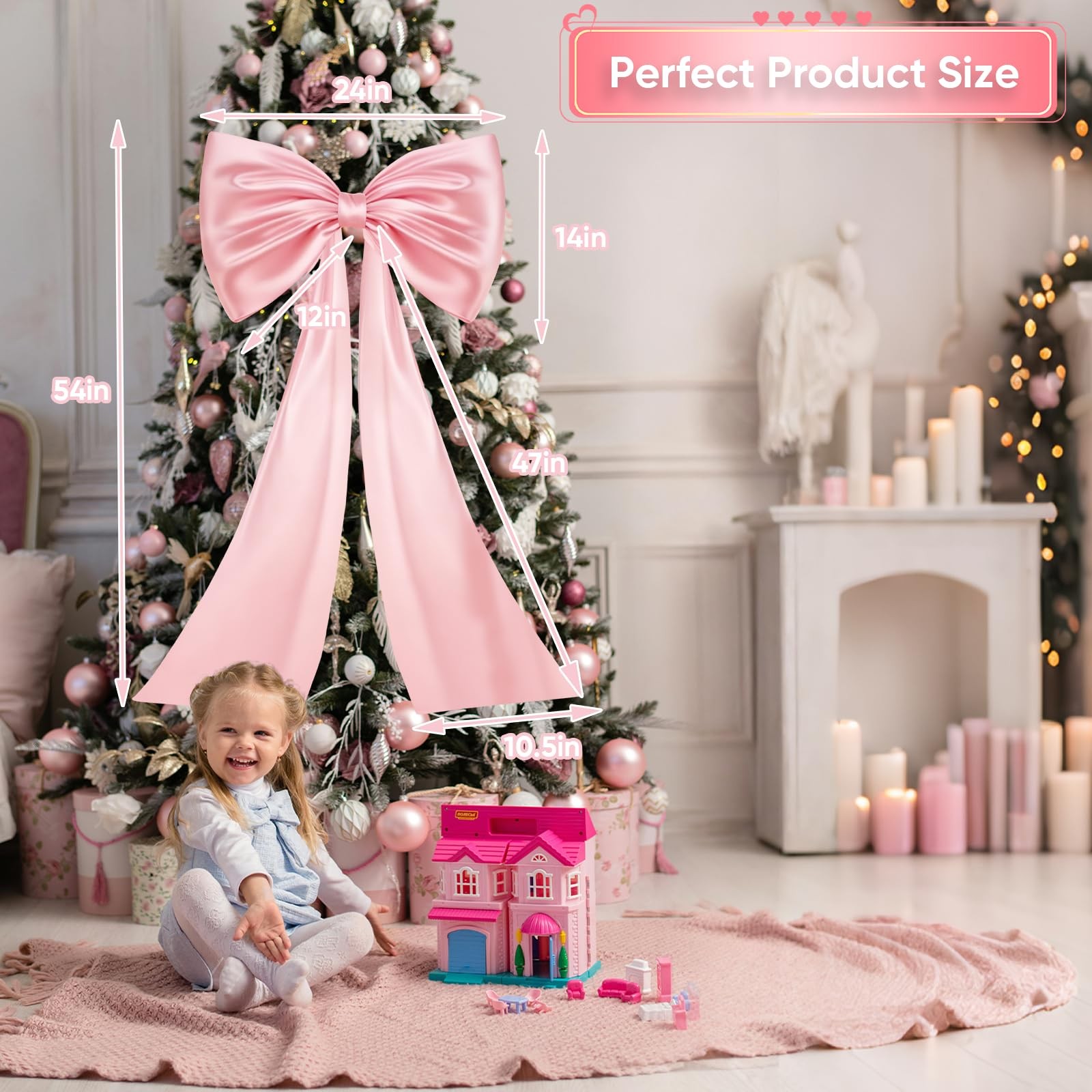 Large Pink Bow for Coquette Room Decor, 16 Pcs 3×13 in+1Pcs 47×24 in Big Sati…
