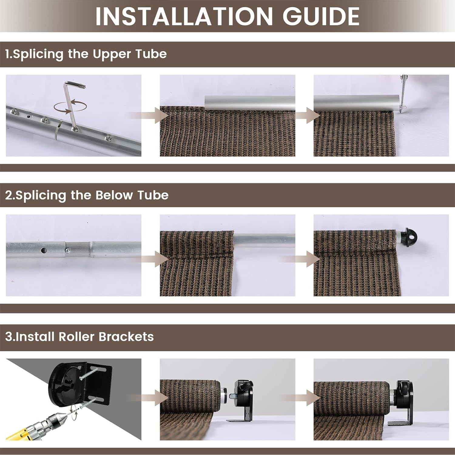 Outdoor Roller Shades for Patio, Mocha 10′ W x 8′ H Cordless Patio Shades Roll